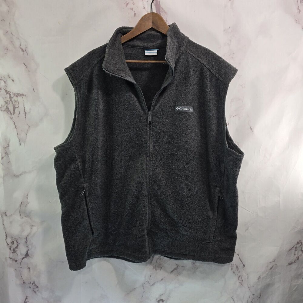 Columbia Vest Mens XXL Grey Full Zip Fleece Jacket Mid Layer Steens Mountain
